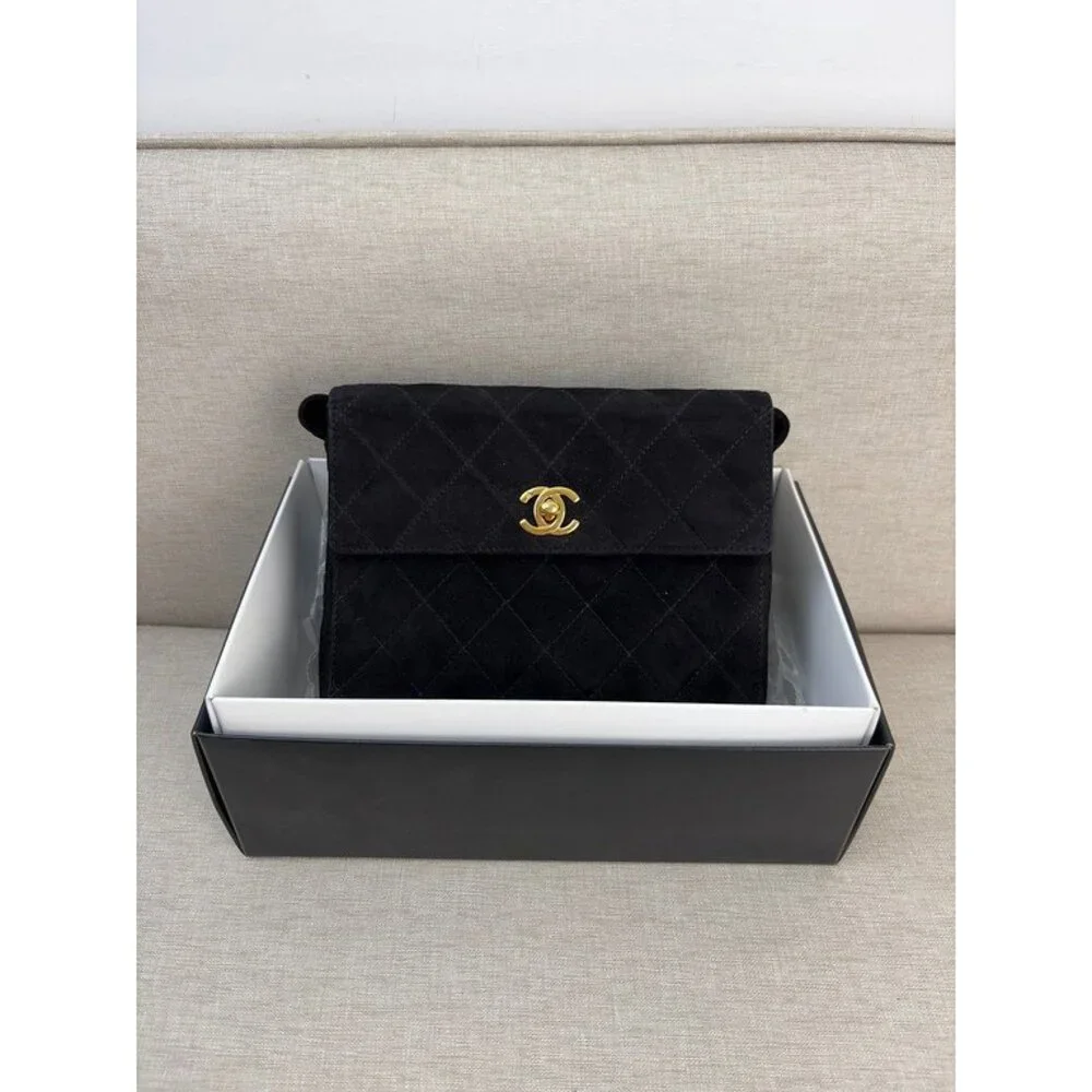 CHANEL Black Suede Vintage Vanity Shoulder Bag 24K GHW